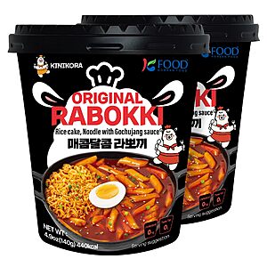 KINIKORA Swicy Instant Rabokki Cup 2-Pack, Korean Tteokbokki & Ramen [BOGO + 10% off with S+S] $7.19