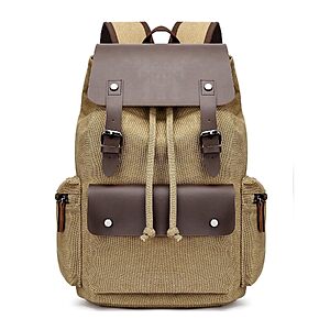 16" Retro Canvas & Vegan Leather Laptop Backpack (Khaki) $9.24 + Free Shipping w/ Prime or on $35+