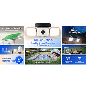 2x Reolink 2K 250d ultra-wide angle Solar Floodlight Cam w/ Home Mini Hub - $174