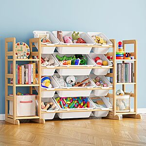 SpaceAid Toy Storage Organizer with 6 Shelves and 12 Bins, Bookshelf/Bookcase, Kids Bin Shelf, Toys Box for Playroom Organization for Bedroom & Room Decor, White, 52.3" W $77.97
