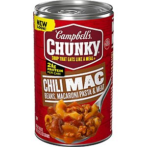Campbell's Chunky Soup, Chili Mac, 18.8 Oz Can~$1.58 After Coupon & S&S @ Amazon