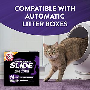 $12.09 or less S&S/$5 Clip Q ARM & HAMMER Slide Platinum Easy Clean-Up Clumping Cat Litter, 18 lbs 24/7 Odor Control,