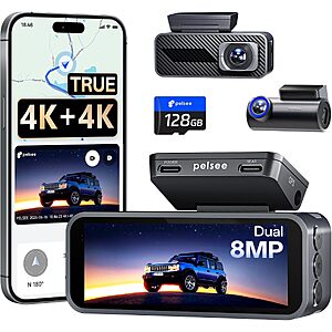 Pelsee S1 Pro Dual Native 4K Front & 4K Rear Dash Cam w/ GPS, Voice Control & 128GB Card $74.99 + Free Shipping