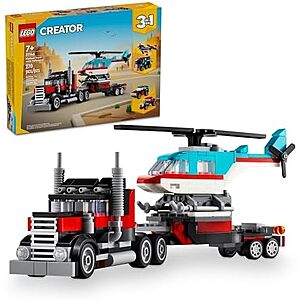[AC] $32.95 | 4-Pack 270-Piece LEGO Creator: 3 in 1 - Flatbed Truck with Helicopter (31146, 2024) at Amazon
