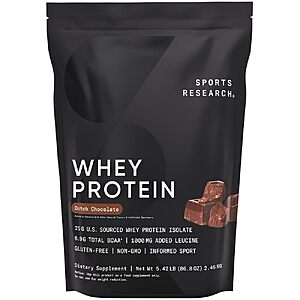 Sports Research® Whey Protein Isolate Powder Dutch Chocolate, 5.42lb Bag $80.95