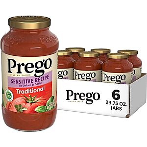 [SnS, AC] $10.62 | 6-Pack 23.75-Oz Prego Italian Sauce (Sensitive Recipe Traditional) at Amazon