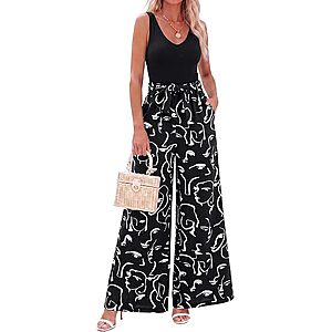 2-Piece BTFBM Women's Sleeveless V Neck Tank Top and Loose Fit Wide Leg Pants Sets (Various) $13.50 + Free Shipping w/ Prime or on $35+