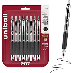 [SnS] $5.69* | 8-Ct Uni-Ball 207 0.7mm Medium Point Gel Pens (Black) at Amazon