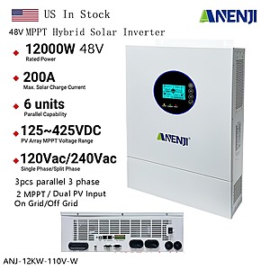ANENJI 12KW 48V Hybrid Solar Inverter 120V/240V Split Phase w/ WiFi and 200A MPPT $784 + Free S/H