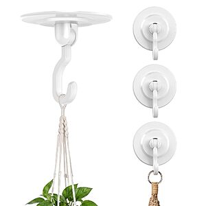 4-Pack Keno 3-Lb Adhesive Ceiling Hooks w/ 360° Swivel (White) $5.99 ($1.49 each) + Free Shipping w/ Prime or on $35+