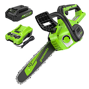 Greenworks 24V 10" Cordless Battery Chainsaw: 2.0 Ah USB Battery and Charger $76.5