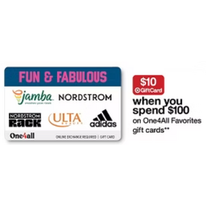 $100 One4All Favorites Gift Cards + $10 Target Gift Card $100 + Free Shipping