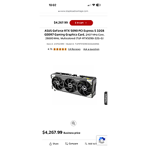 ASUS GeForce RTX 5090 PCI Express 5 32GB GDDR7 Gaming Graphics Card, 2437 MHz Core, 28000 MHz, Multicolored (TUF-RTX5090-32G-G) $4267.99
