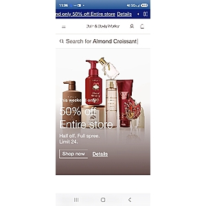Bath & Body Works Entire store 50% off