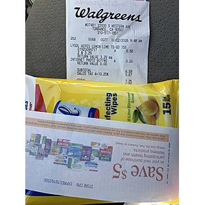 walgreens in-store Buy 2 15ct Lysol wipes, get $5 checkout reward