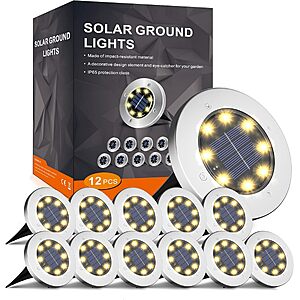 $15 ac AMAZON Solar Ground Lights Outdoor Waterproof, Warm White, 12 Pack Ground Lights