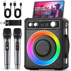 $40 ac FS AMAZON VOSOCO Karaoke Machine, Bluetooth Speaker with 2 Wireless Mics for Adults