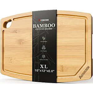 [Prime] 16"×12" Astercook Large Bamboo Cutting Board w/ Juice Groove $7.49 + Free Shipping