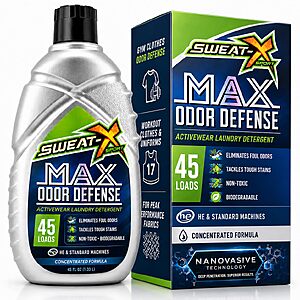 [S&S] SWEATX Max Odor Defense Sport Laundry Detergent Liquid, 45 Loads $16.24
