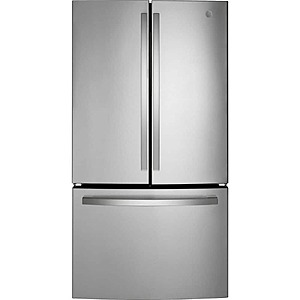 $1699 Plus $100 Rebate Free Delivery GE 27 cu. ft. French Door Refrigerator in Fingerprint resistant, stainless with Internal Dispenser Home Depot