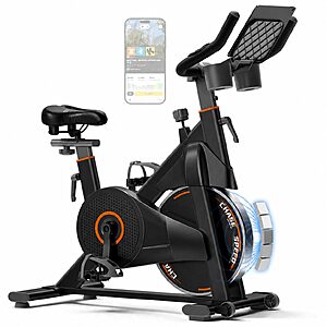 CURSOR FITNESS Magnetic Exercise Bike w/ App Training & LCD Monitor (Black/Orange) $140 + Free Shipping