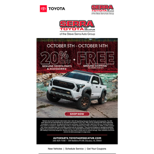 20% Off Genuine Toyota Parts & Accessories - Free S&H on $75+