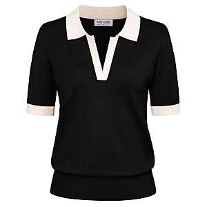 Kate Kasin Women's Short Sleeve V-Neck Collared Knit Polo Sweater (S-XXL, Various Colors) from $9.99 + Free Shipping w/ Prime or on $35+