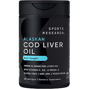 120-Count Sports Research Omega-3 Wild Alaskan Cod Liver Oil Softgels $13.47 w/ S&S + Free Shipping w/ Prime or on $35+
