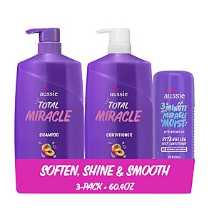 [S&S] Aussie Total Miracle Hair Care Bundle: Shampoo, Conditioner, and 3 Minute Deep Treatment with Apricot & Macadamia Oil, Paraben-Free for Damaged Hair, 26.2 & 8 Fl Oz $12.16