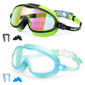 Seago 2 Pack Swim Goggles for Kids 3-14 Anti-Fog & UV Wide View Boys Girls $6.49