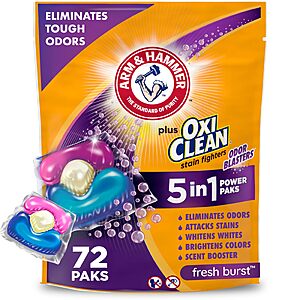 [S&S] ARM & HAMMER Plus OxiClean With Odor Blasters Laundry Detergent Pak, 72 Ct $8.26