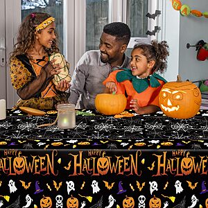 AMAZON w/Code 4-Pk 54" x 108" QZYL Halloween Disposable Plastic Tablecloths $7