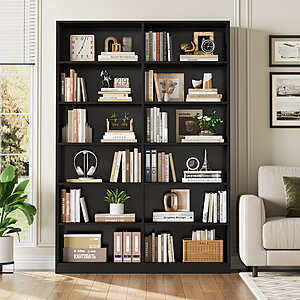 Ebern Designs Geng 74.3"H X 47.2"W Wood Double 6-Tier Standard Bookcase $167.99