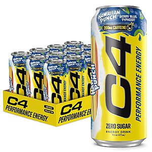 12-Pack 16-Oz C4 Performance Zero Sugar Energy Drinks (Berry Blue Typhoon) $9.49 w/ S&S + Free Shipping w/ Prime or on $35+