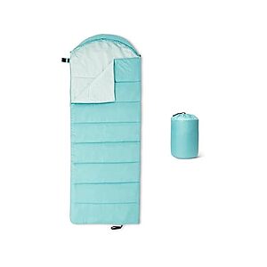 $12.99: Amazon Basics Adult Sleeping Bag, 50°F/10°C, 84" × 31.5", Blue/Green at Woot!