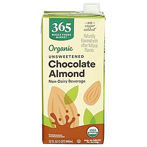 [Prime, SnS] $1.76 | 32-Oz 365 by Whole Foods Market Organic Chocolate Unsweetened Almond Milk at Amazon