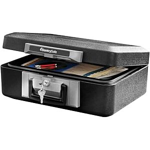 [Resale] $30.47 | SentrySafe Fireproof Safe Box with Key Lock, 6.3 x 15.3 x 12.1 Inches (Used - Like New) at Amazon