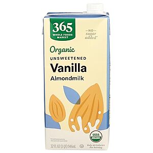 [Prime] $1.85 | 32-Oz 365 by Whole Foods Market Organic Unsweetened Vanilla Almond Milk at Amazon