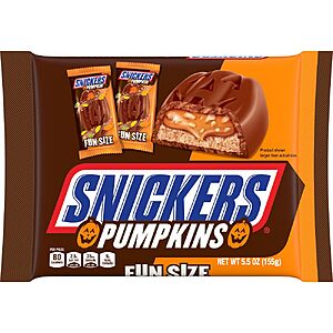 SNICKERS Pumpkins Milk Chocolate Fun Size Trick or Treat Individually Wrapped Halloween Candy, 5.5 Oz Candy Bag $3.96