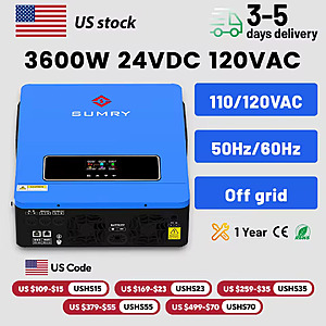 SUMRY 3600w Hybrid Solar Inverter, 24vdc/120vac Dual Output, 50/60hz, Short-circuit Protection; free s&h $218.85