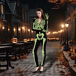 $16-$18 FS Walmart+ by Joyin Joyfy Glow in the Dark Skeleton Costume for Adults Women Halloween Dress Up + more