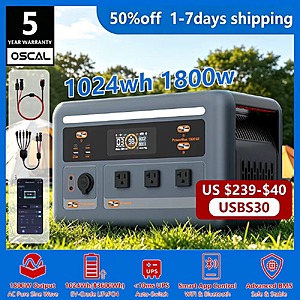 OSCAL PowerMax 1800 SE 1024Wh 1800W Portable Power Station $254.80 + Free Shipping