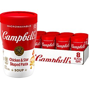 $11.65 to $11.87 S&S CLip Q Case of 8 Campbell’s Classic Tomato or   Chicken Soup With Star-Shaped Pasta, 10.75 oz Microwavable Cup (8 Pack)