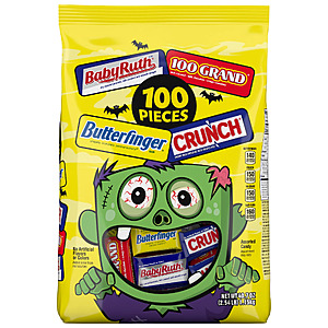 100ct Butterfinger, CRUNCH, Baby Ruth & 100 Grand Halloween Candy Bulk, 40.7oz - $14.86 @ Walmart