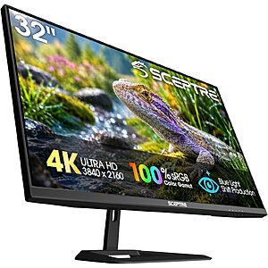 Sceptre 32-inch 4K UHD 3840 x 2160 Monitor 70Hz DisplayPort x2 HDMI x2 100% sRGB Build-in Speakers, Machine Black 2026 (U325W-UPT Series) $164.97