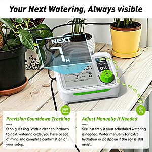 RAINPOINT Large Display Automatic Plant Waterer Indoor for Pot Plant,Cycle & Soak Mode Vacation Self Watering Drip Irrigation System Device Kit $17.76