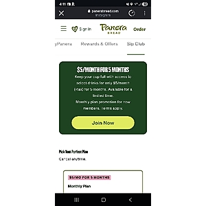 YMMV - S5 for months for Panera Sip Club for new members