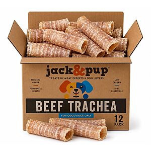 Jack & Pup Beef Trachea For Dogs, 6 in 12 pack Amazon $2.97 AC S&S