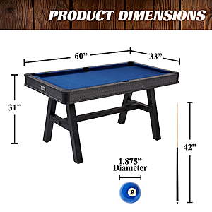 Barrington Billiards Harrison 5 ft Pool Table with 2 Cue Sticks & Complete Accessory Set, Blue $269
