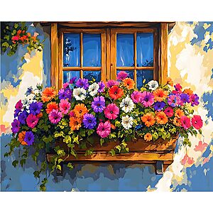 Paint by Numbers Kit for Adults, Flower Window DIY Painting Kit, 16x20 Inch $4.99